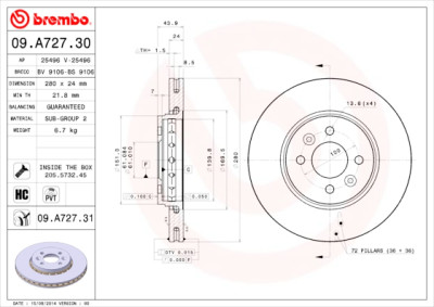 Conjunto de discos de freio BREMBO 09.A727.30