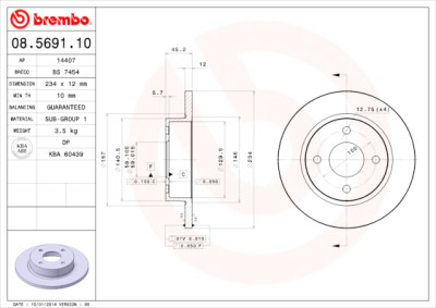 Conjunto de discos de freio BREMBO 08.5691.10