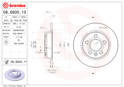 Conjunto de discos de freio BREMBO 08.6935.10