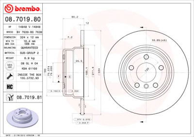 Conjunto de discos de freio BREMBO 08.7019.80