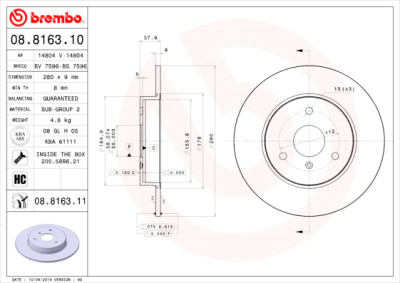 Conjunto de discos de freio BREMBO 08.8163.10