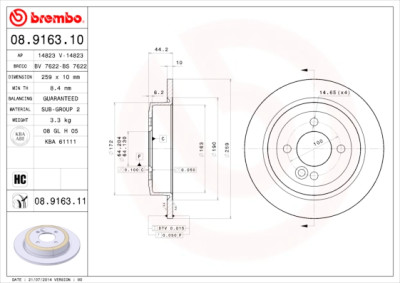 Conjunto de discos de freio BREMBO 08.9163.10