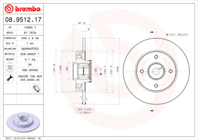 Jogo de discos de freio LINHA DE DISCOS DE ROLAMENTO BREMBO 08.9512.17