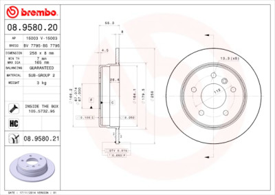 Jogo de discos de freio BREMBO 08.9580.20