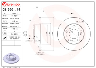 Conjunto de discos de freio BREMBO 08.9601.14