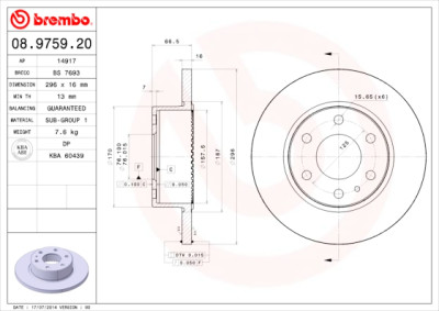 Jogo de discos de freio BREMBO 08.9759.20