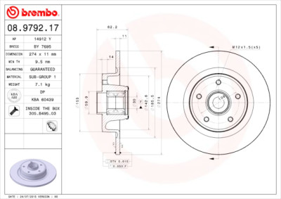 Jogo de discos de freio LINHA DE DISCOS DE ROLAMENTO BREMBO 08.9792.17