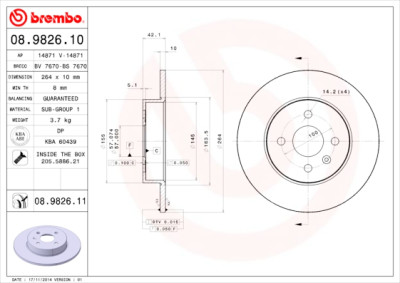 Jogo de discos de freio BREMBO 08.9826.10