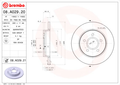 Conjunto de discos de freio BREMBO 08.A029.20