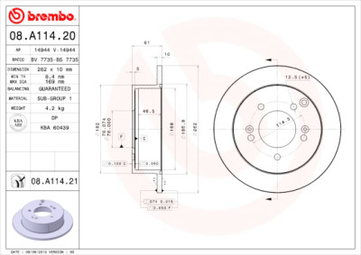 Conjunto de discos de freio BREMBO 08.A114.20