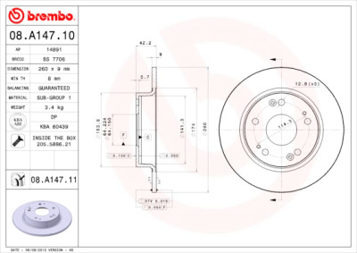 Conjunto de discos de freio BREMBO 08.A147.10