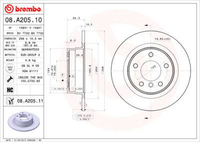 Conjunto de discos de freio BREMBO 08.A205.10