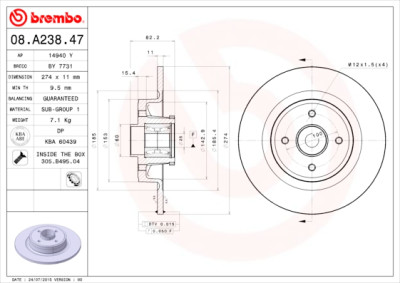 Jogo de discos de freio LINHA DE DISCOS DE ROLAMENTO BREMBO 08.A238.47