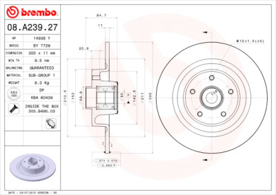 Jogo de discos de freio LINHA DE DISCOS DE ROLAMENTO BREMBO 08.A239.27