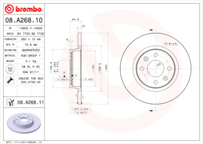 Conjunto de discos de freio BREMBO 08.A268.10