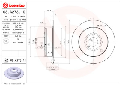 Jogo de discos de freio BREMBO COATED DISC LINE 08.A273.11