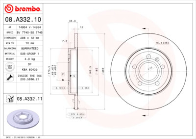 BREMBO COATED DISC LINE 08.A332.11 Conjunto de discos de freio