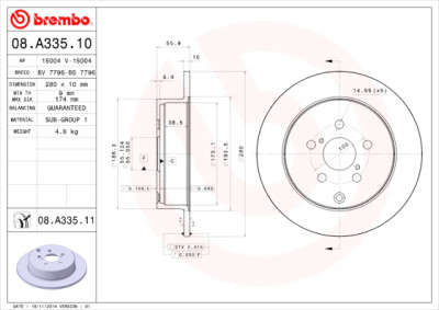 Conjunto de discos de freio BREMBO 08.A335.10