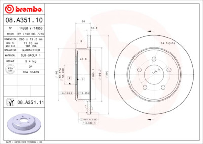 Conjunto de discos de freio BREMBO 08.A351.10