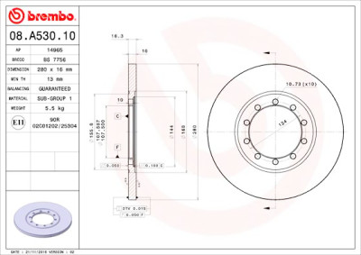 Conjunto de discos de freio BREMBO 08.A530.10