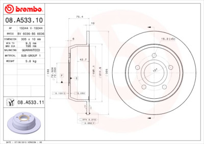 Conjunto de discos de freio BREMBO 08.A533.10