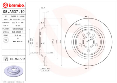 Conjunto de discos de freio BREMBO 08.A537.10