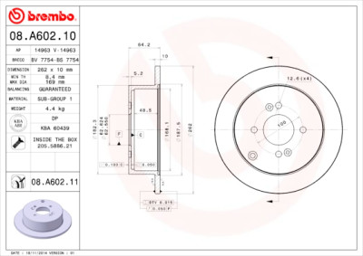 Conjunto de discos de freio BREMBO 08.A602.10