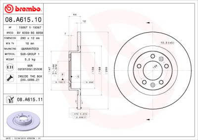 Conjunto de discos de freio BREMBO 08.A615.10