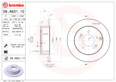 Conjunto de discos de freio BREMBO 08.A631.10