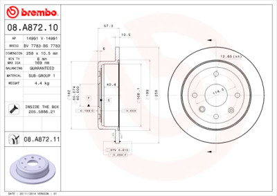 Conjunto de discos de freio BREMBO 08.A872.10