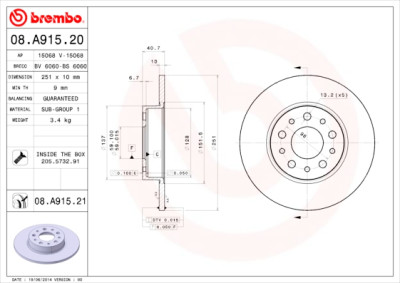 Jogo de discos de freio BREMBO COATED DISC LINE 08.A915.21
