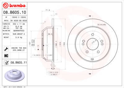Conjunto de discos de freio BREMBO 08.B605.10