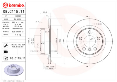 Jogo de discos de freio BREMBO COATED DISC LINE 08.C115.11