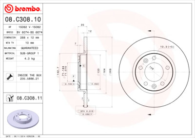 BREMBO COATED DISC LINE 08.C308.11 Conjunto de discos de freio
