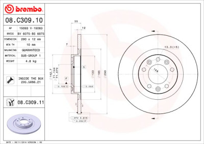 Conjunto de discos de freio BREMBO 08.C309.10