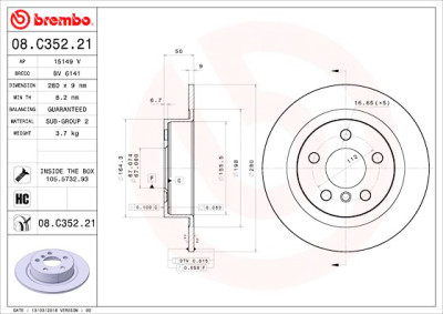 Conjunto de discos de freio BREMBO 08.C352.21