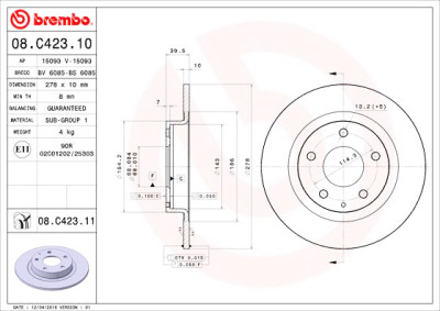 Conjunto de discos de freio BREMBO 08.C423.11