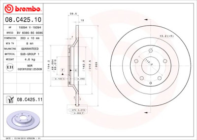 Conjunto de discos de freio BREMBO 08.C425.11