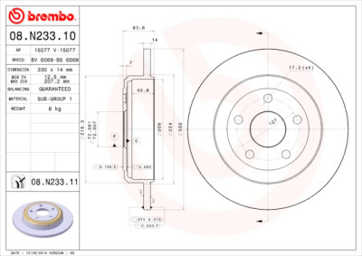 Conjunto de discos de freio BREMBO 08.N233.11