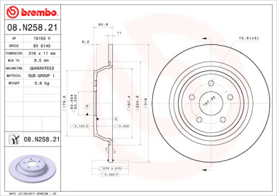 Conjunto de discos de freio BREMBO 08.N258.21