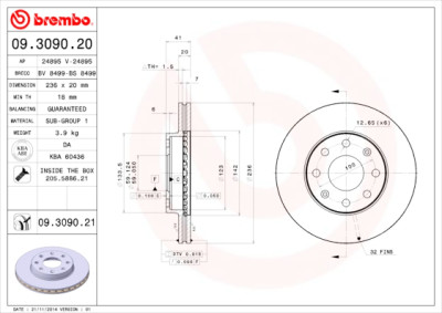 Conjunto de discos de freio BREMBO 09.3090.20