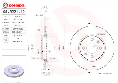 Jogo de discos de freio BREMBO 09.5221.10