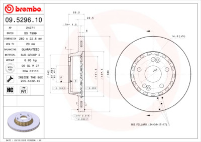 Jogo de 2 discos de freio BREMBO 09.5296.10