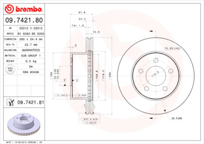 Jogo de discos de freio BREMBO 09.7421.80