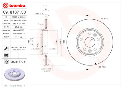 Conjunto de discos de freio BREMBO 09.8137.30