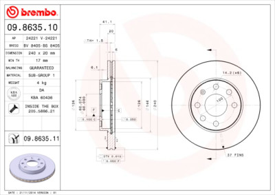 Conjunto de discos de freio BREMBO 09.8635.10