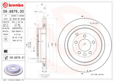 Jogo de discos de freio BREMBO 09.8876.30