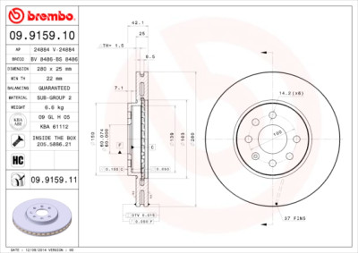Conjunto de discos de freio BREMBO 09.9159.10