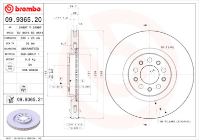 Jogo de discos de freio BREMBO 09.9365.20