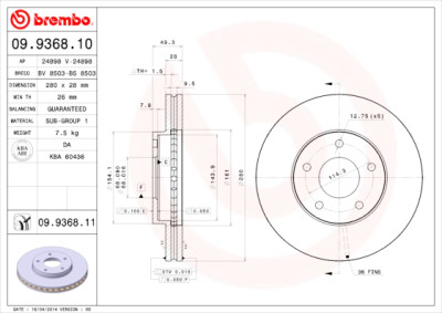 Conjunto de discos de freio BREMBO 09.9368.10
